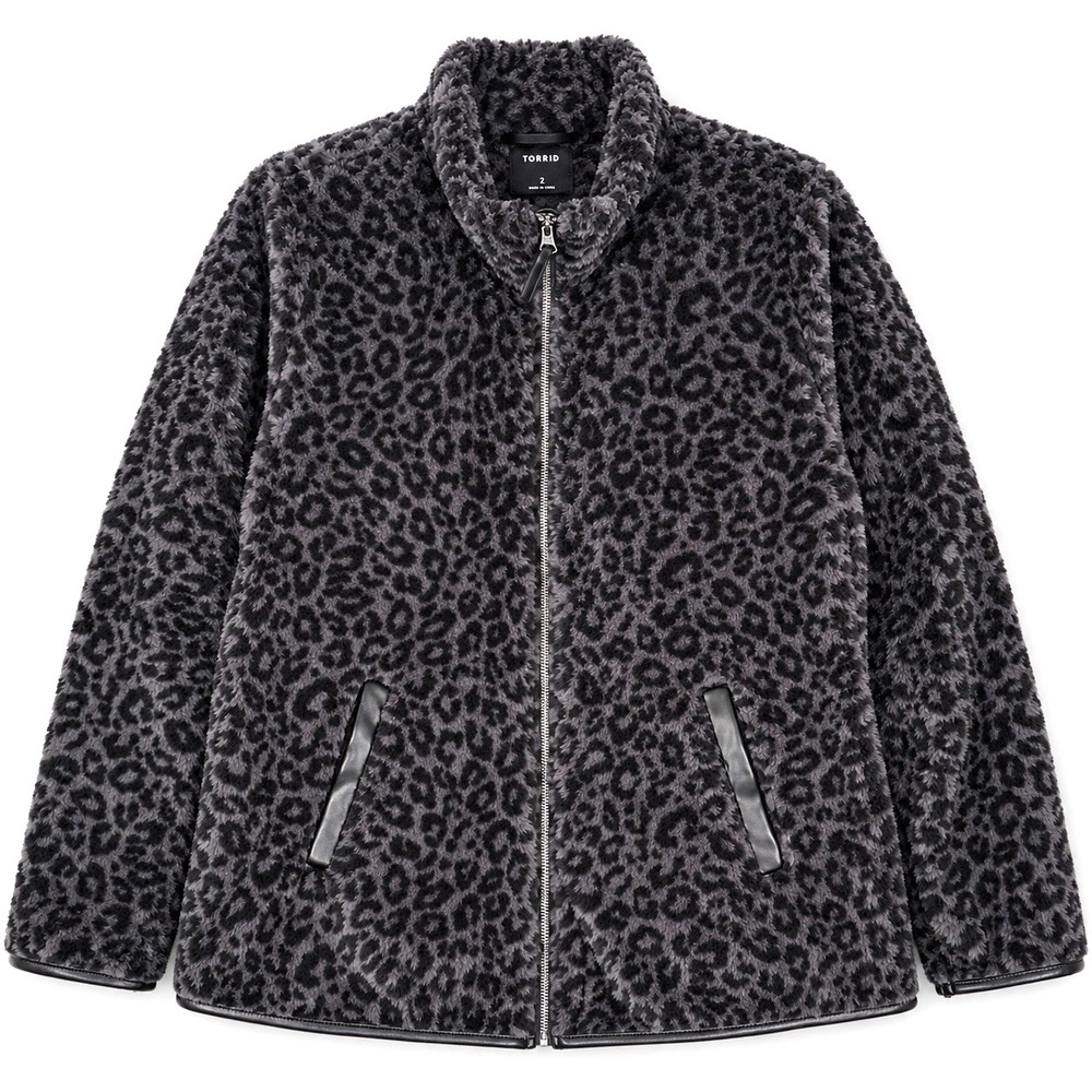 Torrid Gray Leopard Sherpa Fleece Full Zip Jacket Women's Plus Size 2 / 2X NWT
